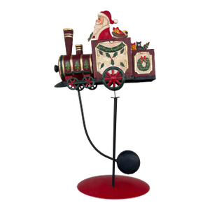 Vintage Christmas Folk Art Articulated Balancing Santa in Train