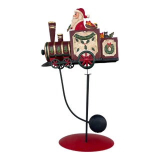 Vintage Folk Art Articulated Balancing Santa in Train For Sale