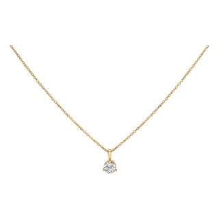 14K Yellow Gold 3/8 Cttw 3 Prong Martini Set Round Diamond Solitaire Pendant Necklace For Sale