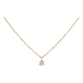 14K Yellow Gold 3/8 Cttw 3 Prong Martini Set Round Diamond Solitaire Pendant Necklace (G-H Color, SI2-I1 Clarity) - 18" Inches For Sale