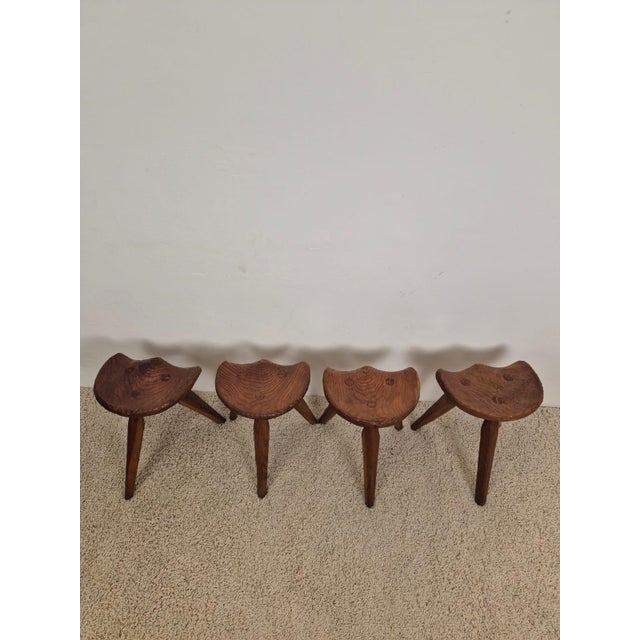 Rustic Rustic Stools in the style of Jean Touret, 1950s, Set of 4 For Sale - Image 3 of 18