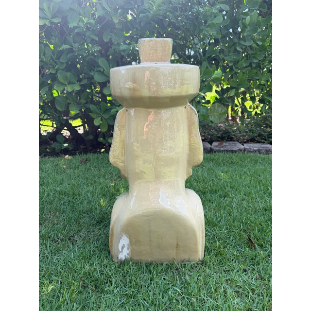 Ceramic Large Vintage Glazed Ceramic Moai Easter Island Head Sculpture For Sale - Image 7 of 12