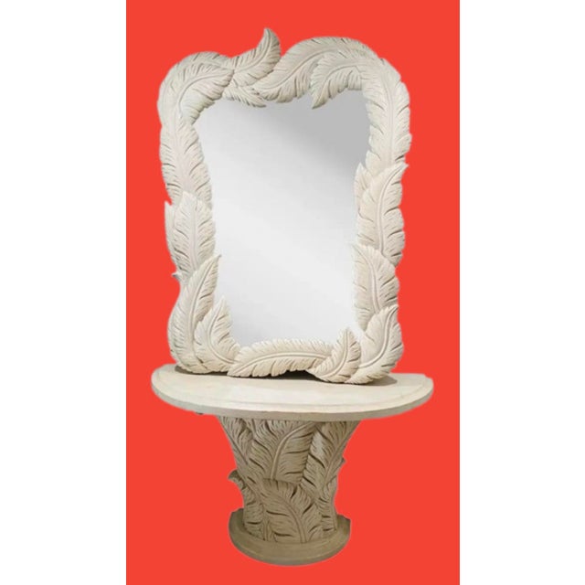 Serge Roche Style Wood Carved Palm Tree Front Console Table & Mirror For Sale In Miami - Image 6 of 12