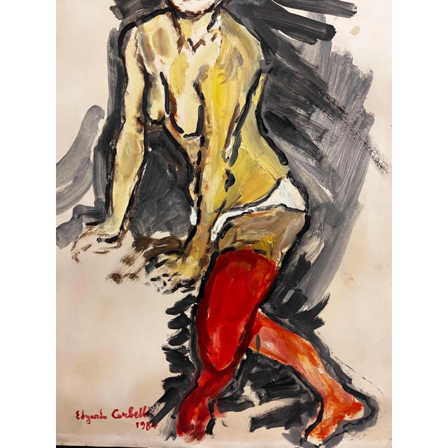 Edgardo Corbelli, Woman with Red Stockings, Oil on Cardboard, 1984 For Sale - Image 4 of 5