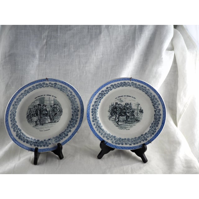 Late 19th / Early 20th Century French Transferware Plate "The Waiting Room" and "Departure Time" and "Railway Travelling" - Set ofn 2 For Sale - Image 6 of 11