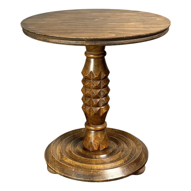 Low Mid-Century Modern Brutalist Turned Wood Side Table in the style of Charles Dudouyt, France, 1950s For Sale