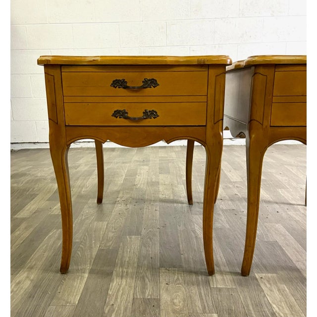 Vintage Country French Provincial Style Hammary Leather Top Side Tables