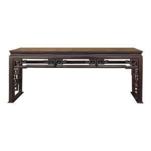 Chinese Vintage Brown Lacquer Square Ru Yi Motif Long Altar Console Table
