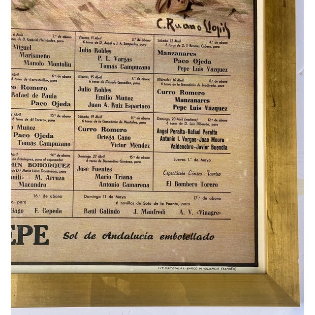 Wood 1986 Plaza De Toros De Sevilla Bullfight Poster – Fiestas Primaverales, Tío Pepe Advertisement – Framed For Sale - Image 7 of 8