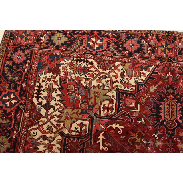 Textile Heriz Rug 9'9'' X 12'6'' Red Wool Vintage Tribal Hand-Knotted Oriental Carpet For Sale - Image 7 of 15