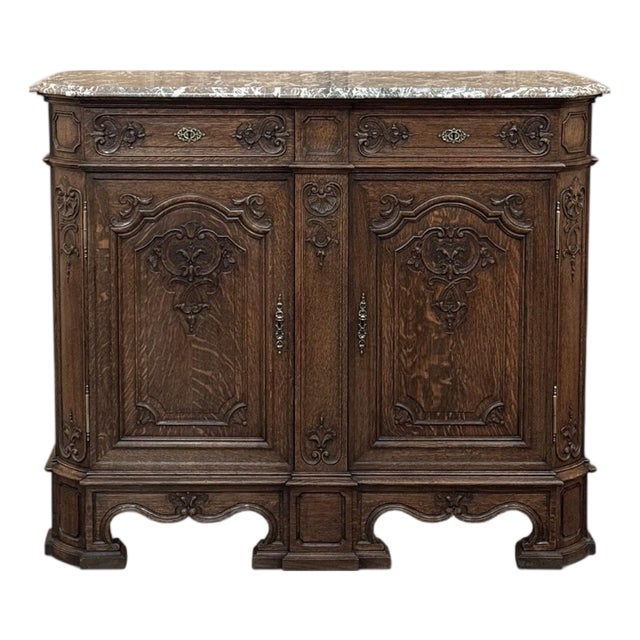 19th Century Belgian Liégeoise Oak Buffet With Saint-Remy Marble Top For Sale