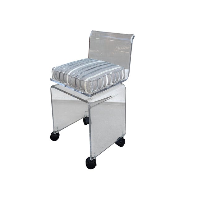 Charles Hollis Jones Charles Hollis Jones Lucite Swivel Vanity Chair Stool For Sale - Image 4 of 4