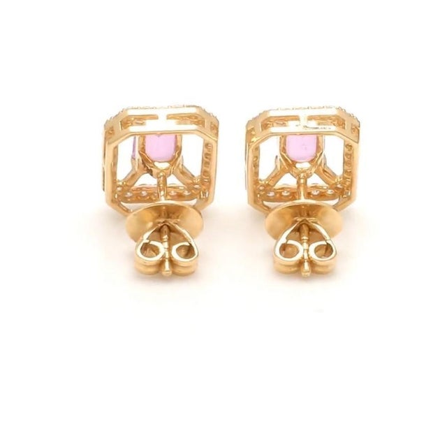 1.12 cts Natural pink sapphire and 0.38 cts diamond earrings in 14k gold For Sale - Image 13 of 18