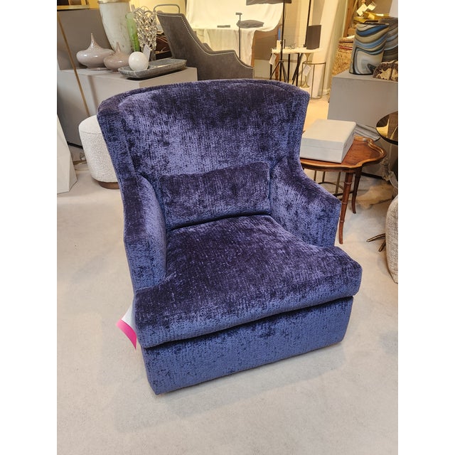2020s Petite Blue Wing Swivel Lounge Chair For Sale - Image 5 of 6