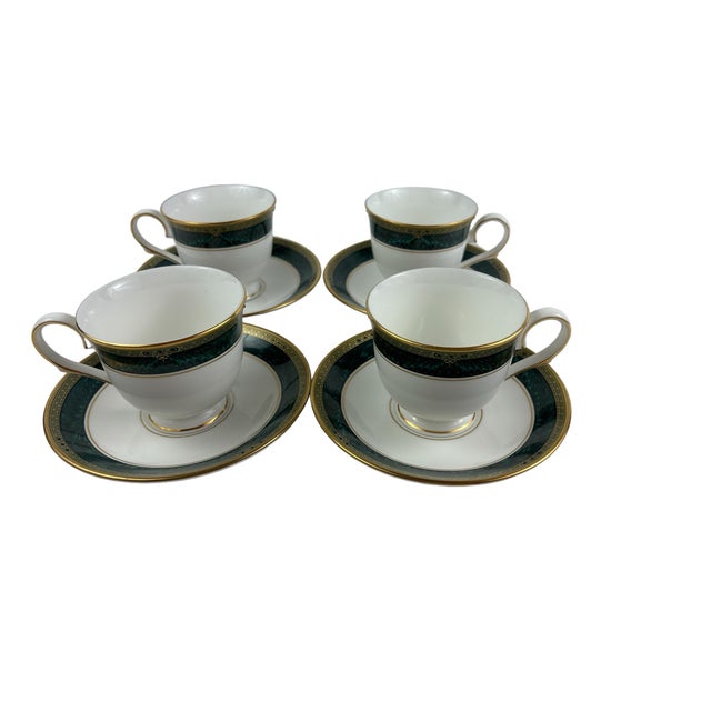 Lenox Lenox Classic Edition Green and God Teacups & Saucers, Set of 4 For Sale - Image 4 of 7