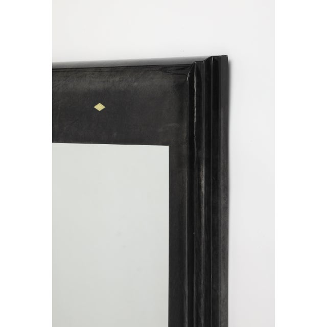 Karl Springer Style Black Goat Skin Wall Mirror With Gold Leaf Accents For Sale - Image 14 of 16