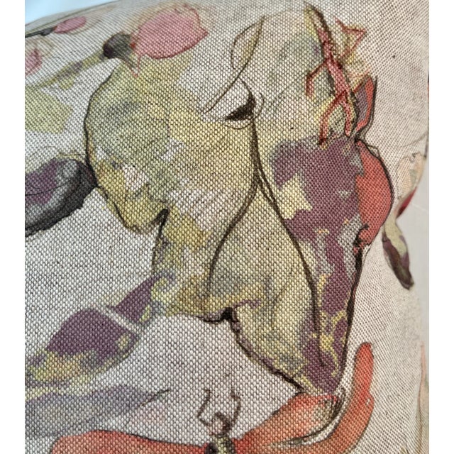 2020s Large Bolster Pillow Decorated With a Delicate Water Color Look Floral Pattern of Soft Pinks, Greens & Oranges - Made in the U K For Sale - Image 5 of 12