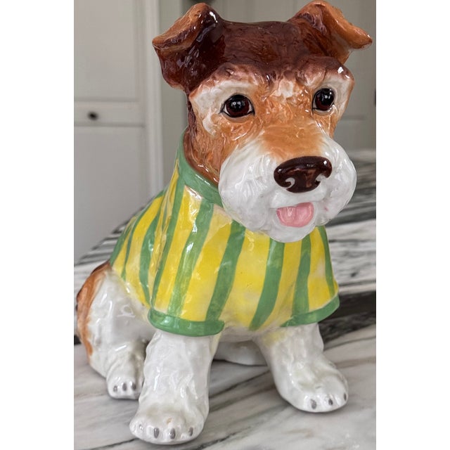 Vintage Ceramic Boston Terrier in Preppy Striped Sweater For Sale - Image 16 of 18