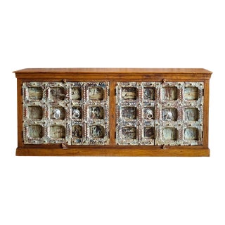 Rustic Distressed Credenza, Rustic Carved Chest, Dining Buffet, Long Credenza Cabinet 82x37 For Sale