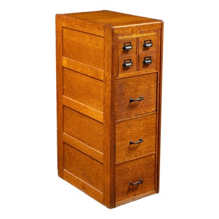 Vintage Quartersawn Card File Cabinet With Card Catalog For Sale