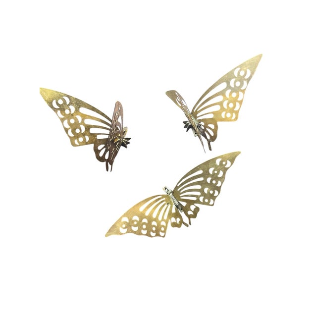 1970s Mid-Century Modern Brass Butterflies Tabletop or Wall Decoration- Set of 3 For Sale In Dallas - Image 6 of 9