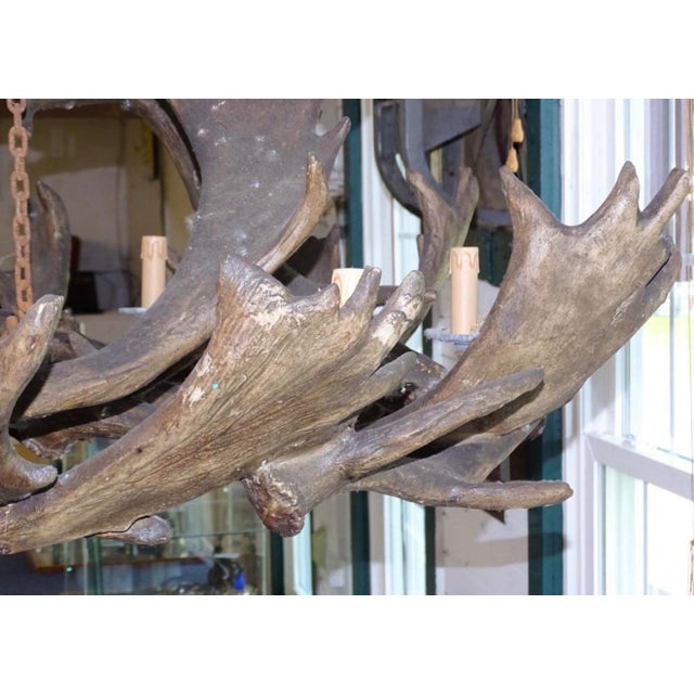 1990s Extremely Large Baronial Hunting Lodge Style Moose Antler Horn Chandelier For Sale In New York - Image 6 of 11