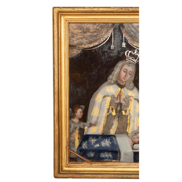White European Reverse Painting on Glass of a King Praying for a Child For Sale - Image 8 of 12