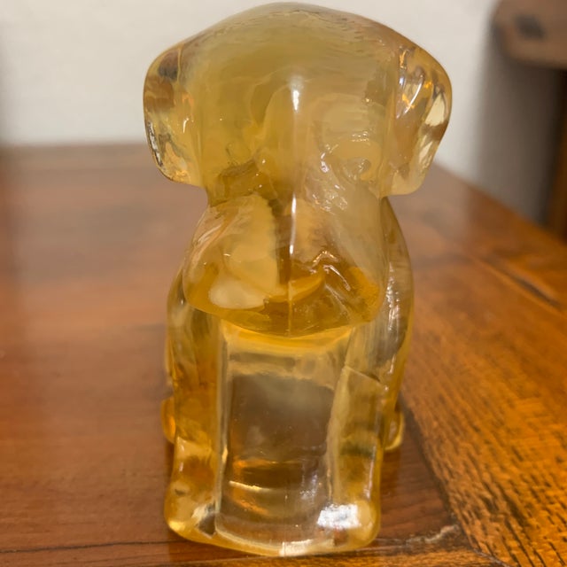 Charming vintage Degenhart glass dog figurine, known as “Pooch,” crafted in beautiful peachy-yellow opalescent glass. The...