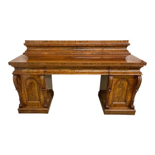 Early 20th Century Vintage Carved Sideboard Desk With Storage Drawers For Sale