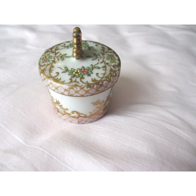 This is a Gorgeous! Antique French Hand Painted Enameled Porcelain Stamp Box with Delicate Blue and Yellow Enameled Little...