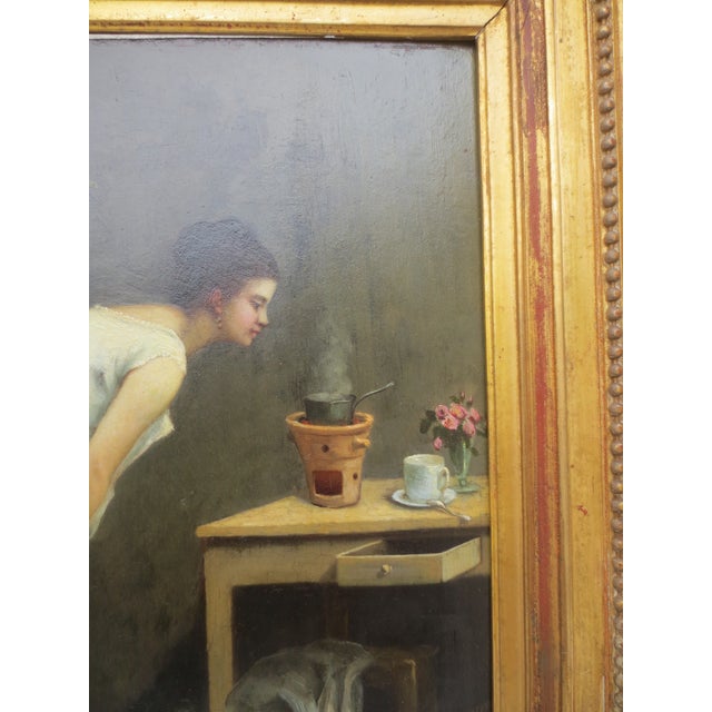 Paint Paul DesireTrouillebert Oil on Panel "Tea Time" For Sale - Image 7 of 13