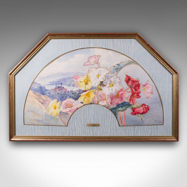 This is a vintage projet d'éventail picture. A French, framed watercolour fan painting by Elisabeth Baptendier-Rastenaeff,...