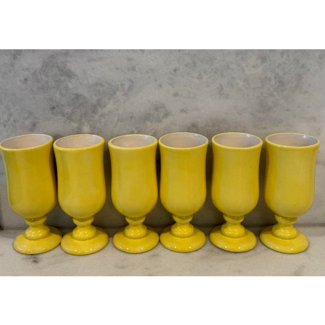 Set of 6 Vintage Yellow Pedestal Glasses For Sale - Image 4 of 12