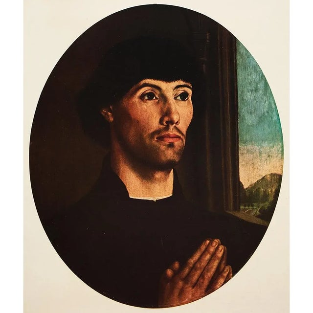 Apricot 1956 After Hugo Van Der Goes "Portrait of a Man", Vintage Full-Color Print For Sale - Image 8 of 8