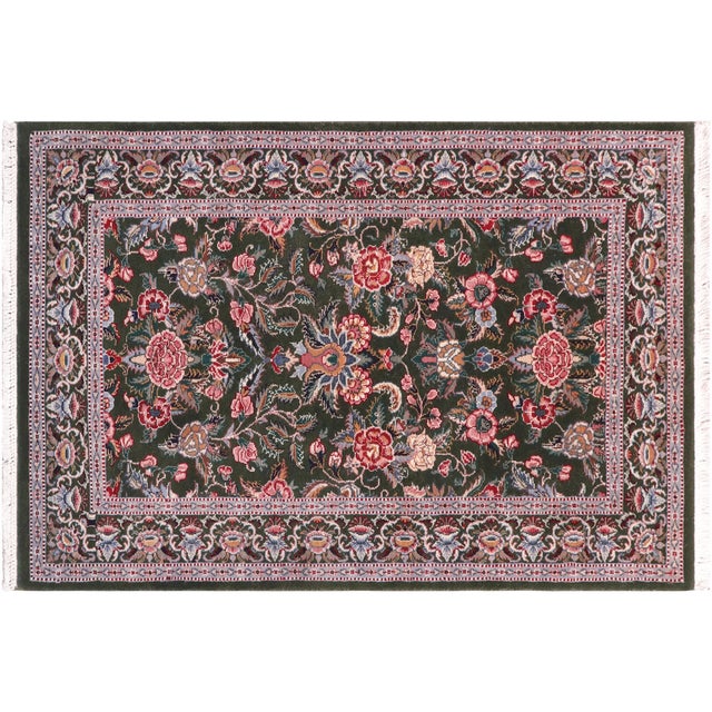 Green Elegant Floral 1990's Pak-Persian Green/Pink Wool Rug - 2'6'' X 4'3'' For Sale - Image 8 of 9