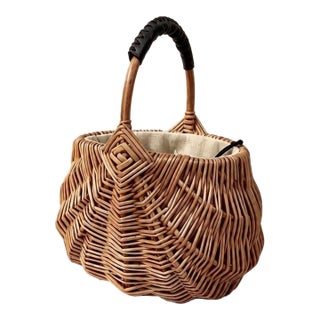 Handwoven Rattan Petal Shaped Handbag For Sale