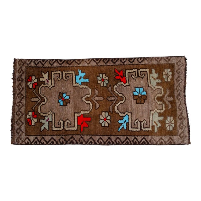 Distressed Low Pile Turkish Small Petite Rug Hand Knotted Organic Wool Mat - 17'' X 34'' For Sale - Image 6 of 14