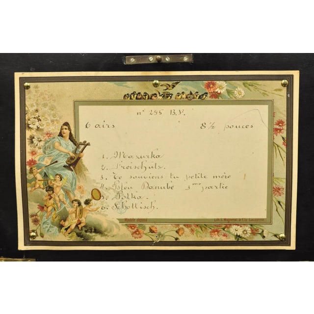 19th Century Antique Swiss Cylinder Roll Music Box 6 Tune Airs With Inlaid Case For Sale In Philadelphia - Image 6 of 11