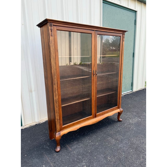 Queen Anne Antique Cherry Queen Anne Double Door Bookcase For Sale - Image 3 of 12