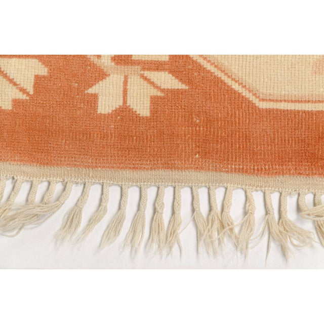 Textile Vintage Hand-Knotted Turkish Oushak Rug in Terracotta, Peach, and Cream For Sale - Image 7 of 10