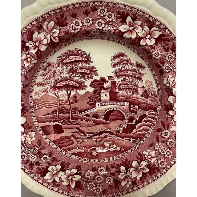 Copeland Copeland "Spode's Tower" Red Transferware Pasta Bowls - Set of 5 For Sale - Image 4 of 7
