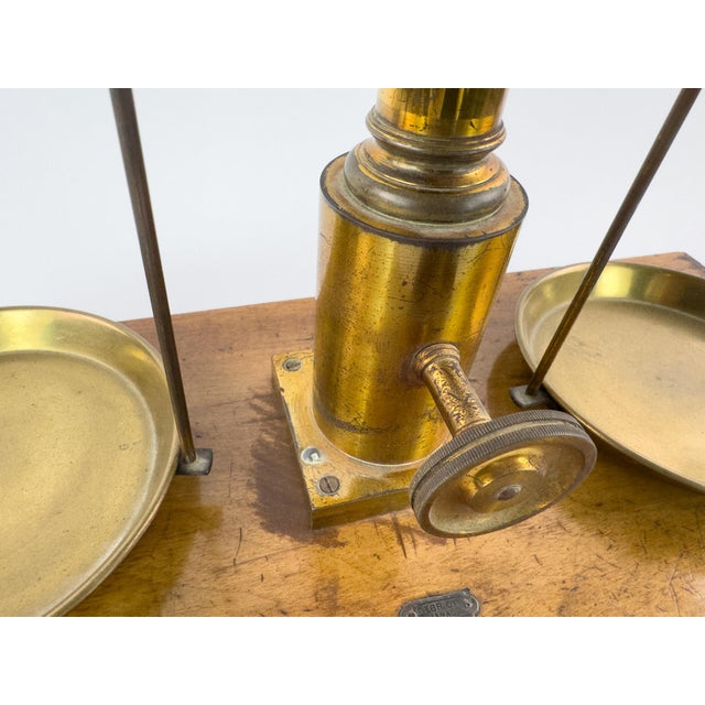Antique Laboratory Precision Balance Scale, Brass & Wooden Base, Germany, Circa 1900 For Sale - Image 9 of 18