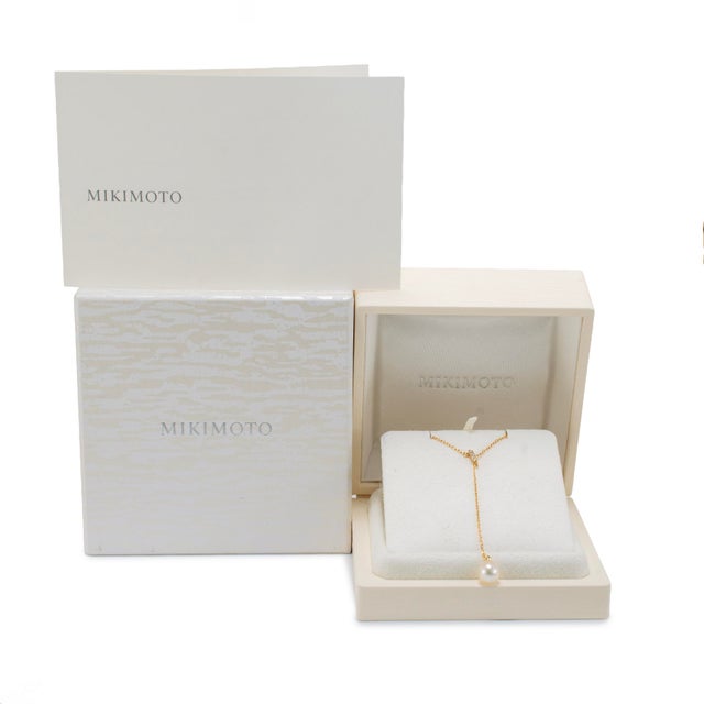 Gold Mikimoto 18k Yellow Gold Akoya Pearl Lariat Drop Pendant Necklace For Sale - Image 8 of 9