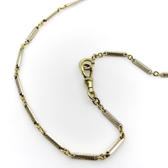 1920s Art Deco Gold Fill Bi-Colored Watch Chain With Dog Clip and Spring Ring For Sale - Image 4 of 8