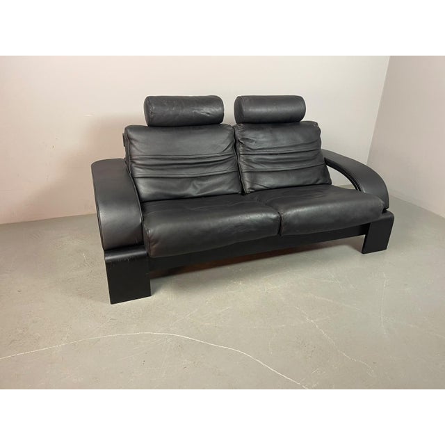 Kroken 2-Seater Sofa in Black Leather by Åke Fribytter for Nelo Möbel, Sweden, 1970s For Sale - Image 4 of 15
