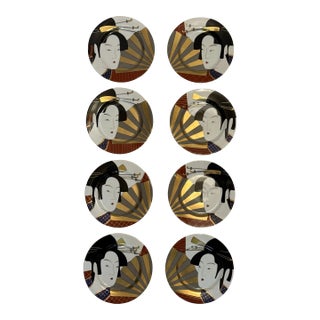 Vintage 1980s Fitz and Floyd Geisha Collection Salad Plates - Set of 8 For Sale