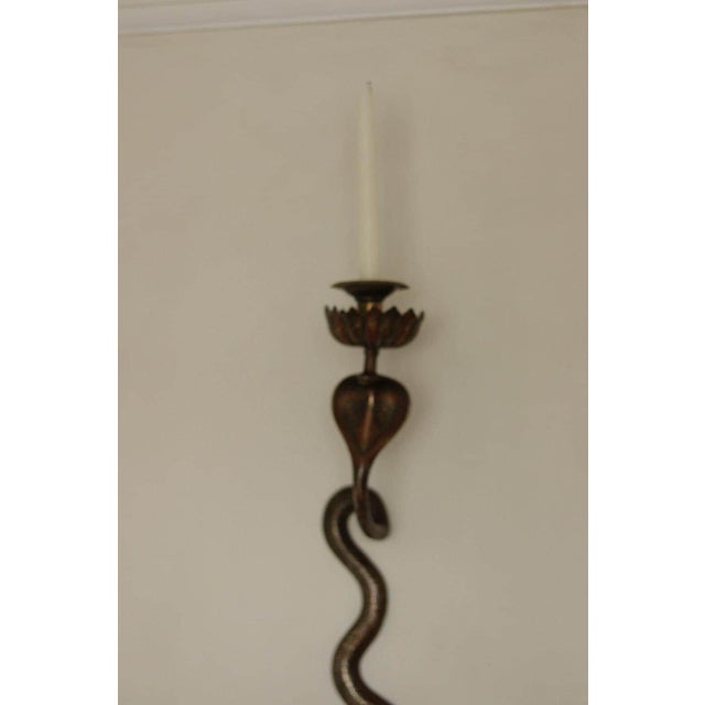 Egyptian Revival Style Engraved Brass Cobra Sconces, Set of 2 For Sale - Image 11 of 18