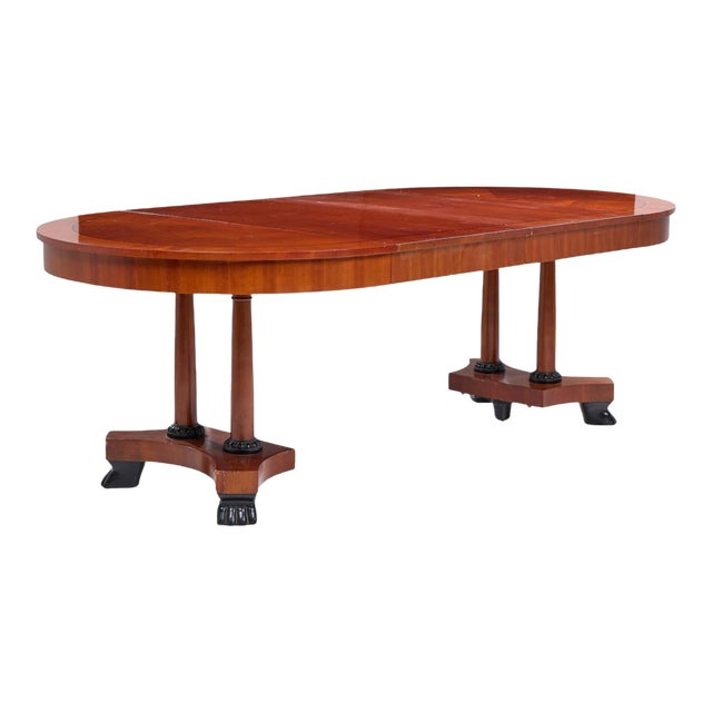 Baker Furniture Neoclassical Cherry Wood Expanding Dining Table With 2 Leaves For Sale