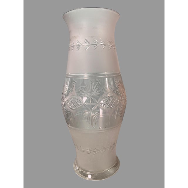 21.5" Antique Victorian Cut Engraved and Frosted Hurricane Glass Lamp Shade For Sale - Image 9 of 9
