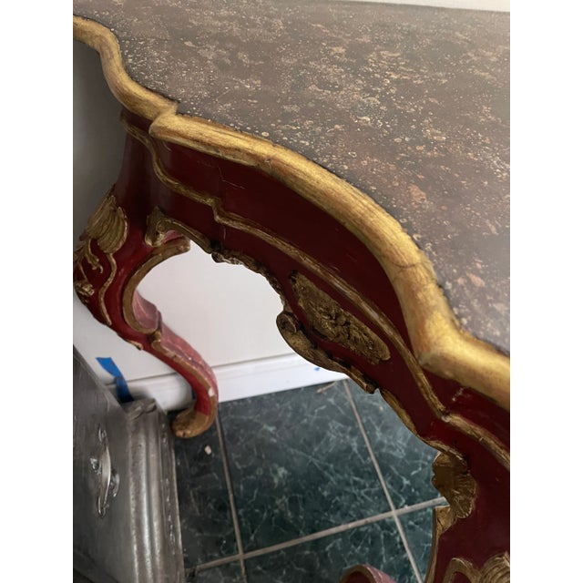 19th Century Highly Carved Italian Red Console With Gold Decorations For Sale - Image 11 of 12